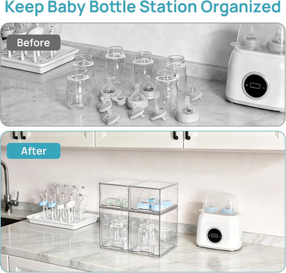 Vtopmart Stackable Storage Drawers Set of 5, Clear Plastic Organizer Bins for Baby Bottle, Beauty Supplies Storage, Ideal for Kichen Countertop, Vanity, Bathroom, Cabinet, Pantry Organization