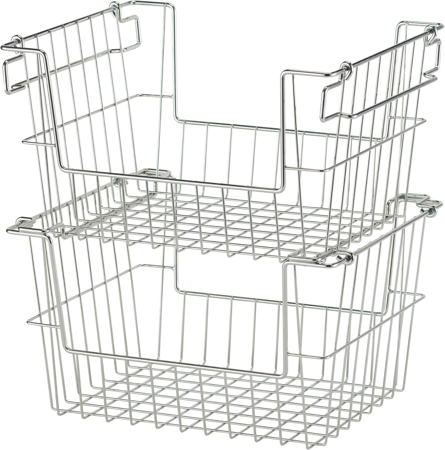 TRINITY 2-Pack Stackable Metal Wire Storage Baskets With Handles, EcoStorage Chrome, 11 Inches