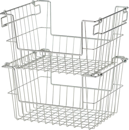 TRINITY 2-Pack Stackable Metal Wire Storage Baskets With Handles, EcoStorage Chrome, 11 Inches