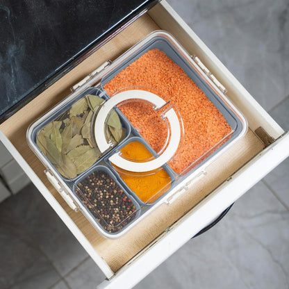 Small Snackle Box Container - Travel Snack Box Container - Snacklebox - Divided Serving Tray With Lid and Handle - Portable Snack Tray With Lid - Snackle Boxes 4 compartment Grey Blue (Cream)