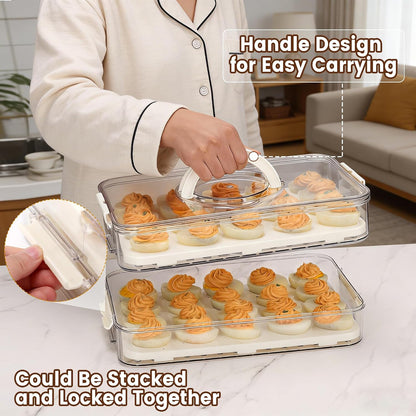 2-Layer Deviled Egg Containers with Lid, Plastic Deviled Egg Platter Tray Carrier with Handle for 40 Eggs, Clear Portable Stackable Egg Holder Storage for Fridge Party Picnic (2 layers)
