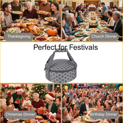 Round Insulated Pie Carrier – Thermal Portable Lunch Transport Cheesecake Cake Dish Container Bag Keep Food Hot/Cold/Fresh for Potlucks Parties Gathering/Cookouts/Church Dinner/Outdoor Events-Red