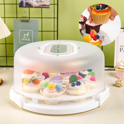 NPLUX Green Cake Containers with Lids Round Plastic Cupcake Holders 4-in-1 Multipurpose Cake Carrier Holder for 11 Inch Cake Pies Cupcake Eggs Fruit or Snack Transport