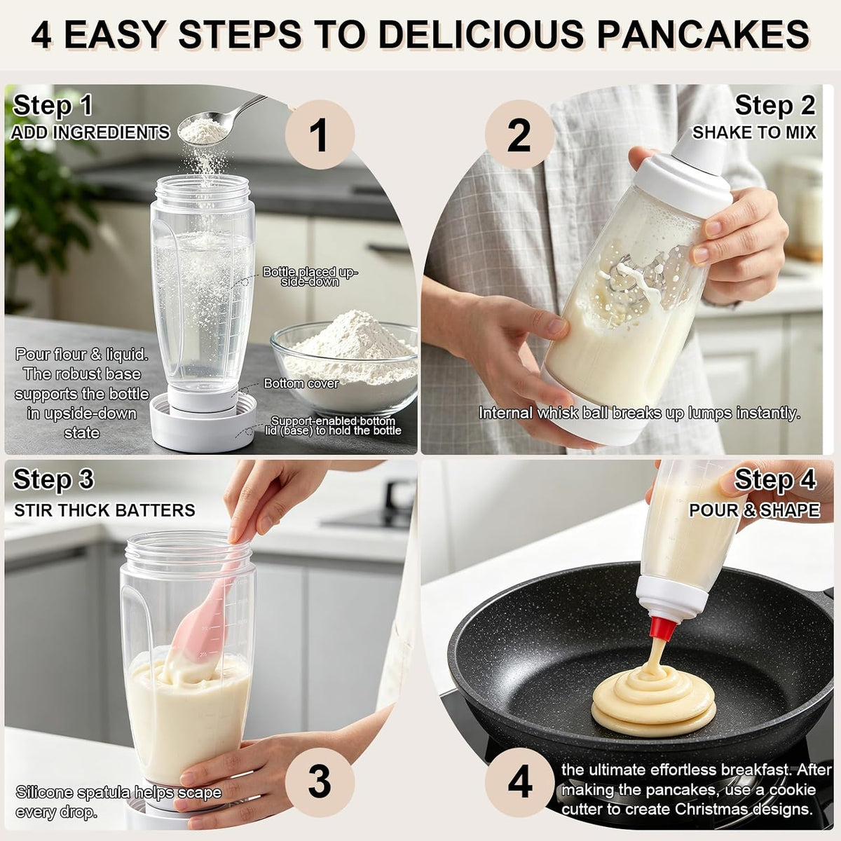 2 Pack Pancake Batter Dispenser, Pancake Squeeze Bottle with Stainless Ball