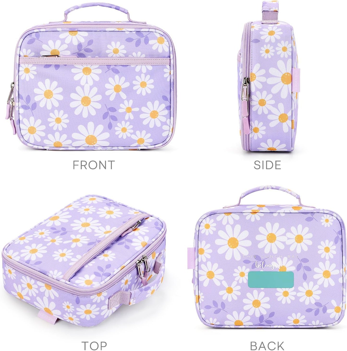 mibasies Kids Lunch Box for Girls Toddler, Insulated and Reusable Lunch Bag for School, Pink Rainbow