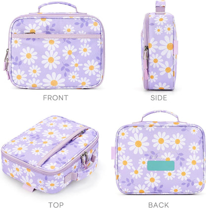 mibasies Kids Lunch Box for Girls Toddler, Insulated and Reusable Lunch Bag for School, Pink Rainbow