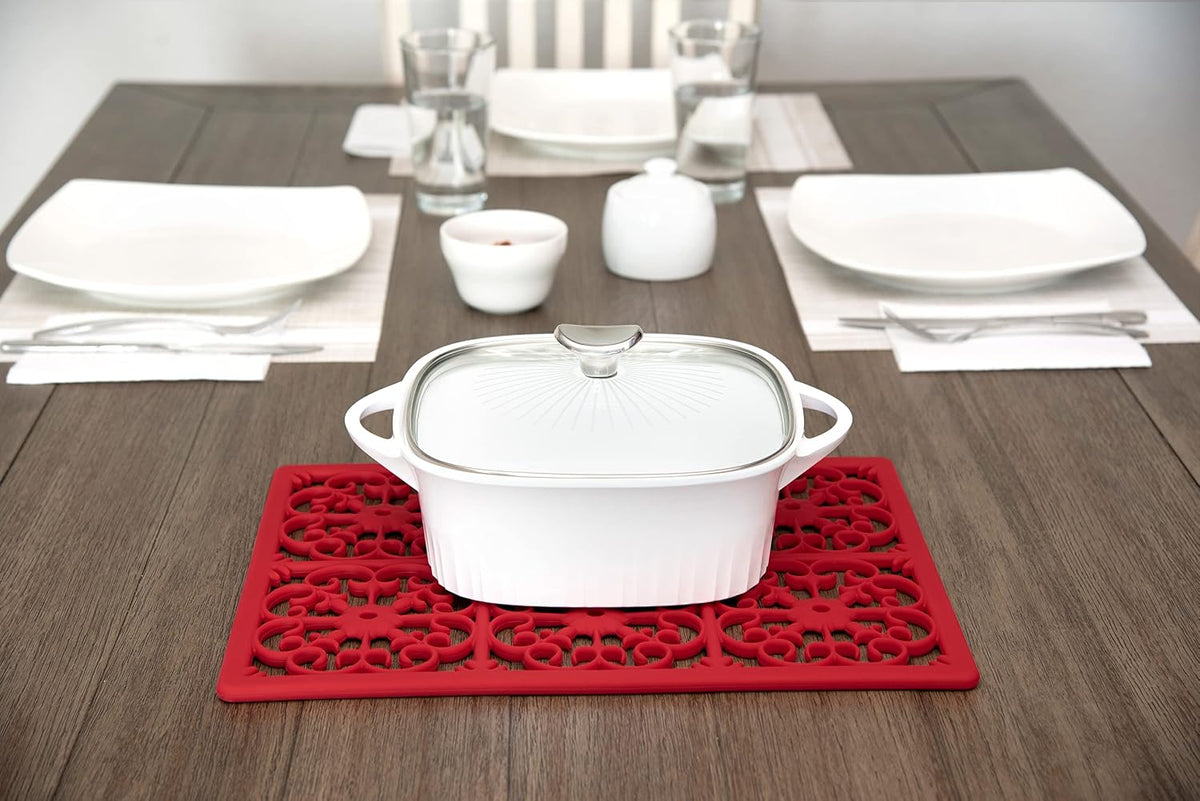 GASARÉ, Extra Large, Thick, Silicone Trivet for Hot Dishes, Pots, and Pans, Heat Resistant Mat for Countertop, Hot Pad for Kitchen, Easy to Clean, 16 x 12 x 3/8 Inches, White