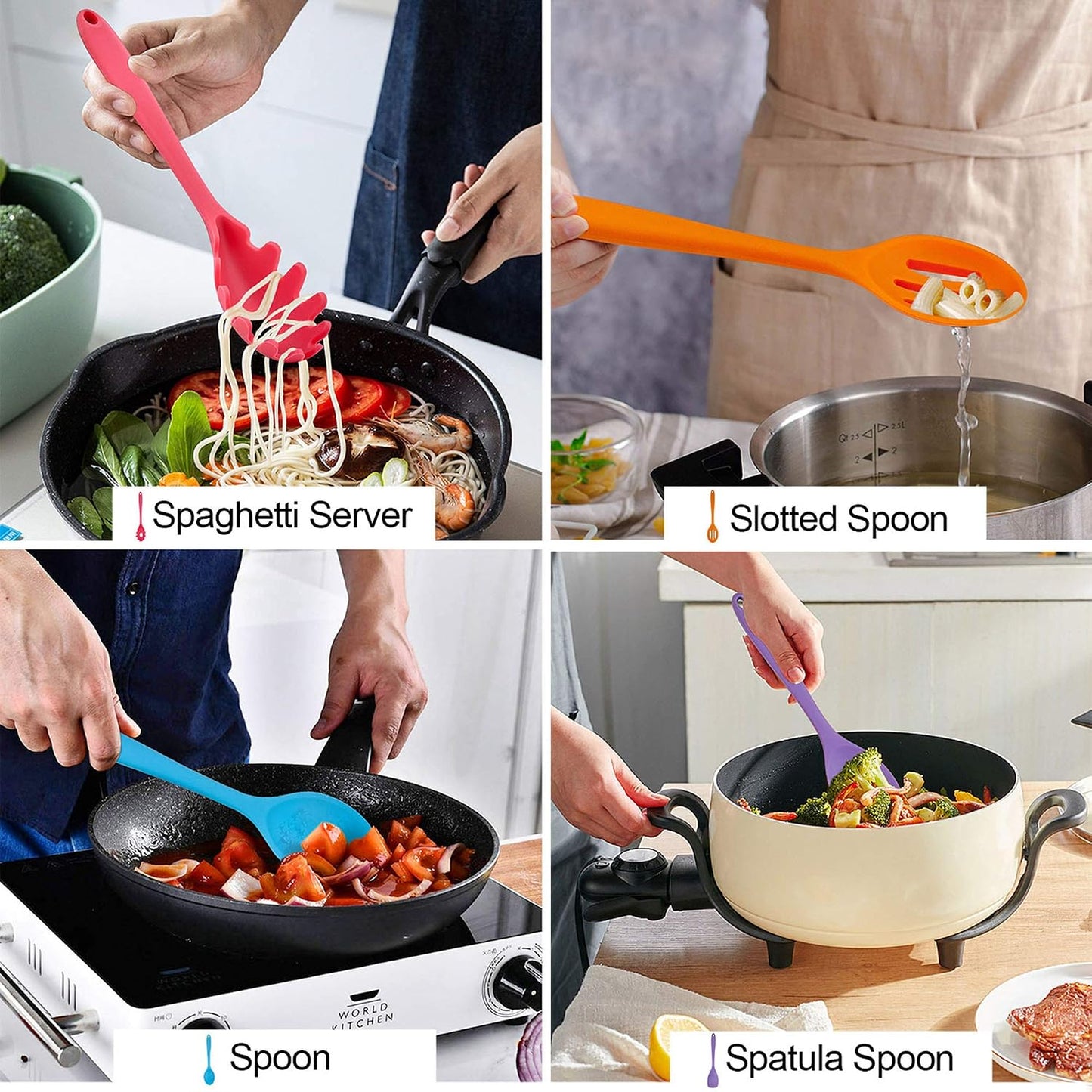 LIANYU 12-Piece Silicone Kitchen Cooking Utensils Set with Holder, Kitchen Tools Include Slotted Spatula Spoon Turner Ladle Tong Whisk, Dishwasher Safe, Dark Blue