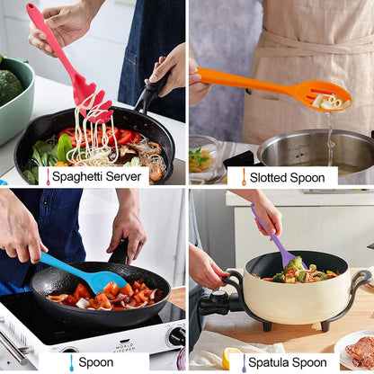 LIANYU 12-Piece Silicone Kitchen Cooking Utensils Set with Holder, Kitchen Tools Include Slotted Spatula Spoon Turner Ladle Tong Whisk, Dishwasher Safe, Dark Blue