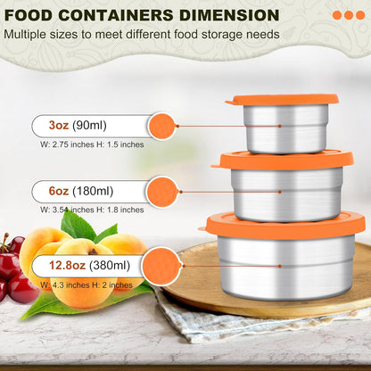 HaWare Stainless Steel Food Storage Containers with Silicone Lids, Leak-Proof Metal Snack Container, Round Lunch Box for Kids Adults, Stackable & Reusable Meal Prep Containers, Set of 3, Multicolor