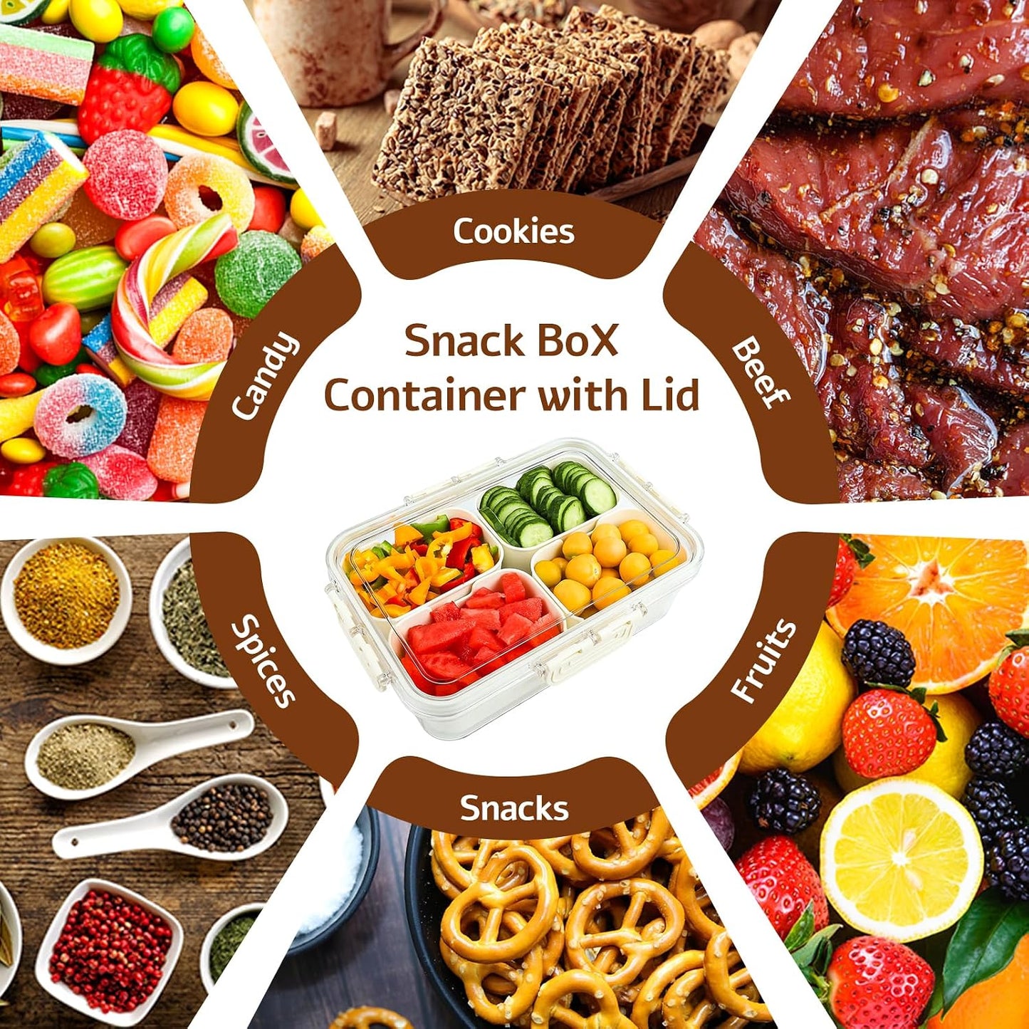 Small Snack Box Containers for Adults Men Women with 4 Compartments,Reusable Bento Box Adult Food Trays for Fruit,Charcuterie,Pink Lunch Box Divided Serving Tray with Lid and Handle for Work Travel