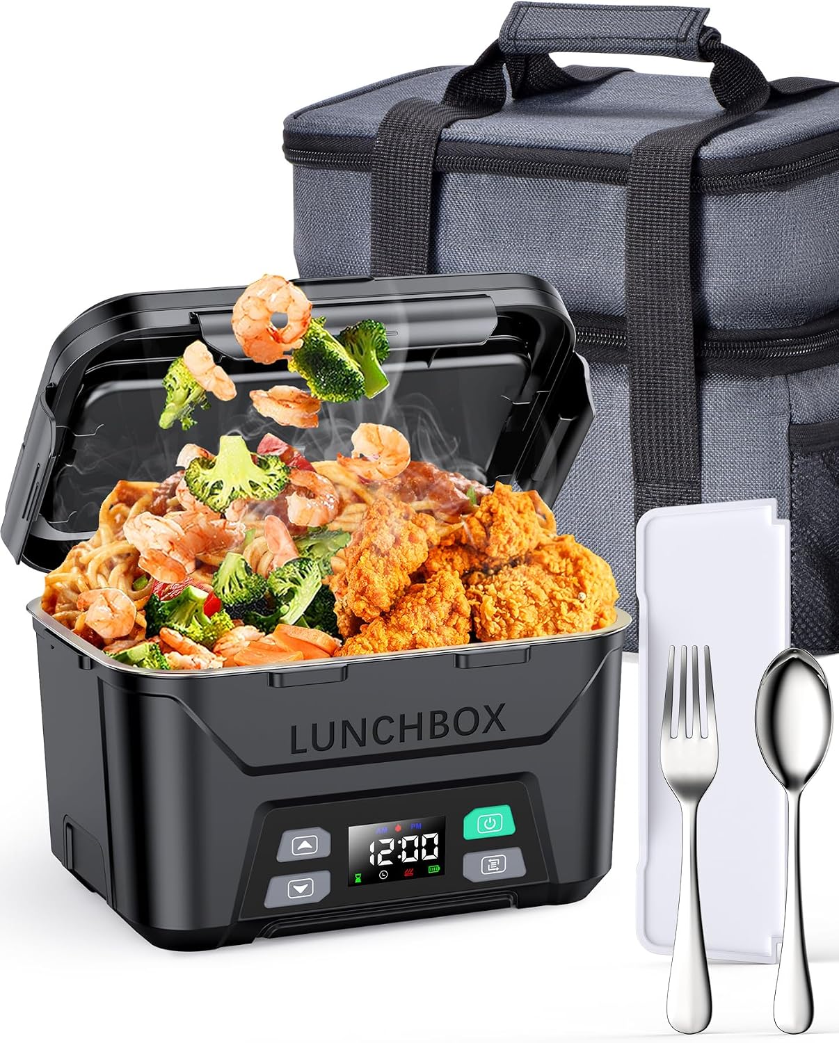 Docusvect Rechargeable Heated Lunch Box for Men, 1.3L Cordless Electric Lunch Box for Adults with Smart Scheduled Heating, Portable Food Warmer with Complete Accessories