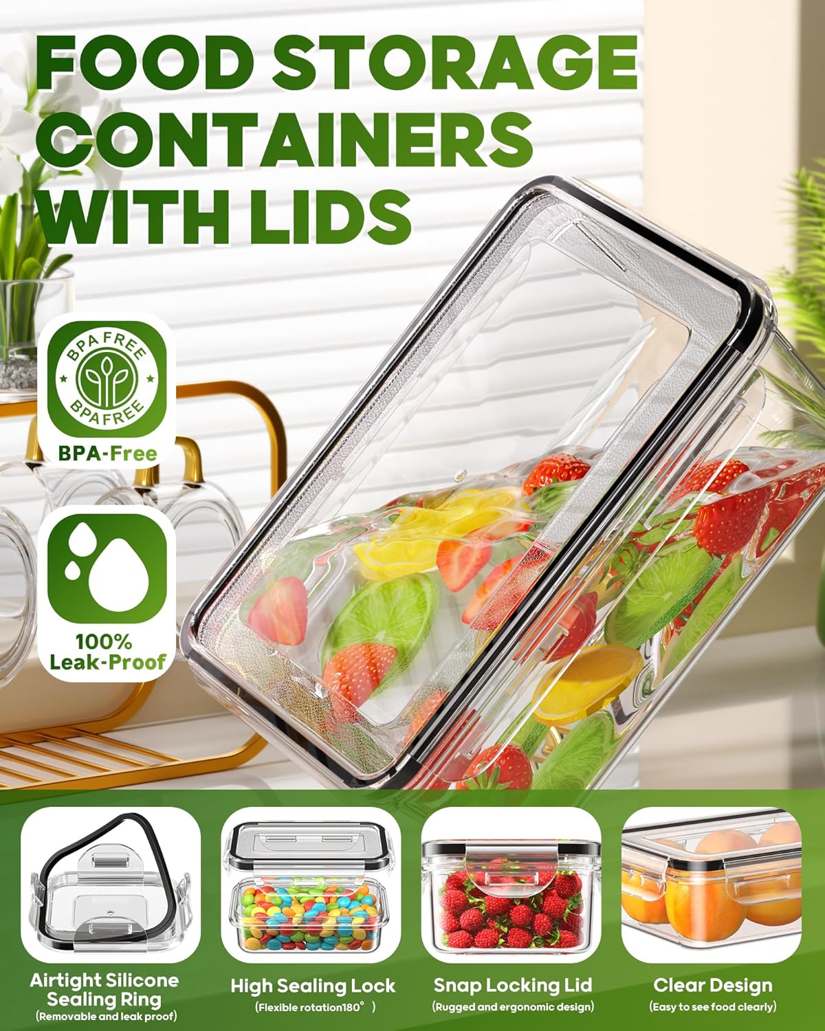 KEMETHY 60 PCS Food Storage Containers with Lids, BPA-Free Plastic Food Containers for Kitchen Storage, Leak Proof, Reusable Meal Prep Containers with Labels & Pen