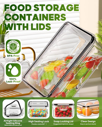 KEMETHY 60 PCS Food Storage Containers with Lids, BPA-Free Plastic Food Containers for Kitchen Storage, Leak Proof, Reusable Meal Prep Containers with Labels & Pen