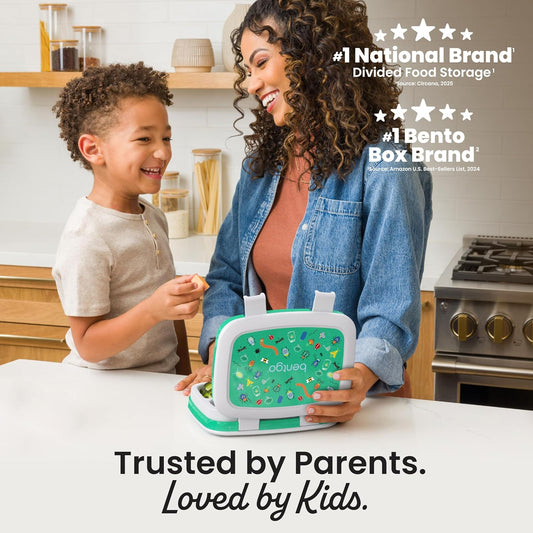 Bentgo Kids Prints Leak-Proof, 5-Compartment Bento-Style Kids Lunch Box - Ideal Portion Sizes for Ages 3-7, Durable, Drop-Proof, Dishwasher Safe, & PFAS & BPA-Free Materials (Dinosaur) - Colors A