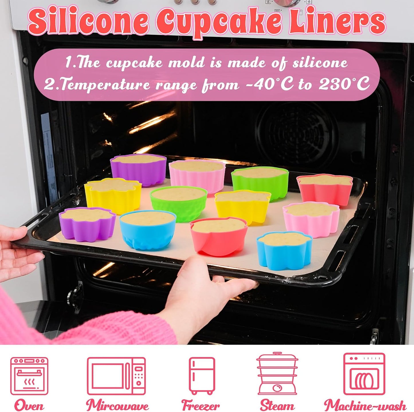 R HORSE Mini Silicone Cupcake Liners Molds - 60Pcs 2 Inch Muticolor Floral Shaped Baking Cups, Reusable Non-Stick Cupcake Wrappers Muffin Baking Liners for Oven Microwave Dishwasher Safe