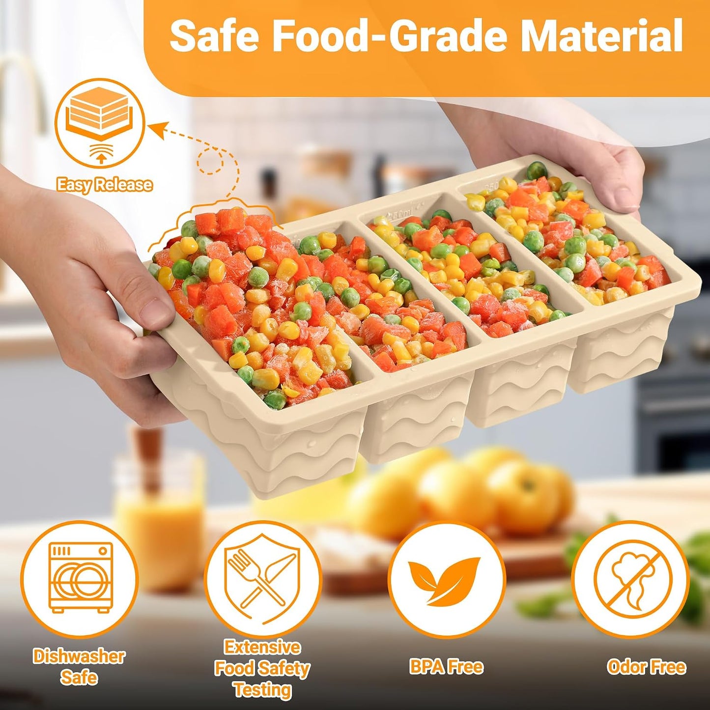 Silicone Freezer Trays with Lid for Soup, 1-Cup & 2-Cup Large Ice Cube Molds Food Storage Containers for Meal Prep, Freeze 500mL/250mL/125mL Portions – 2 Pack