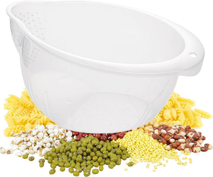 DOPMEP Rice Washer Strainer Bowl, Stainless Steel Colander with Side Drainers - Ideal for Soaking, Washing, Cleaning, and Rinsing Rice, Fruits, Vegetables & Beans, Versatile Kitchen Tool