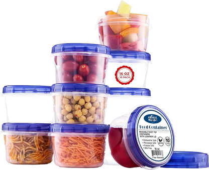 Soup Freezer Food Storage Containers With Screw On Lids [16 Oz -10 Pack] Reusable Plastic Container leak proof, Airtight, Stackable, Microwave Safe BPA Free