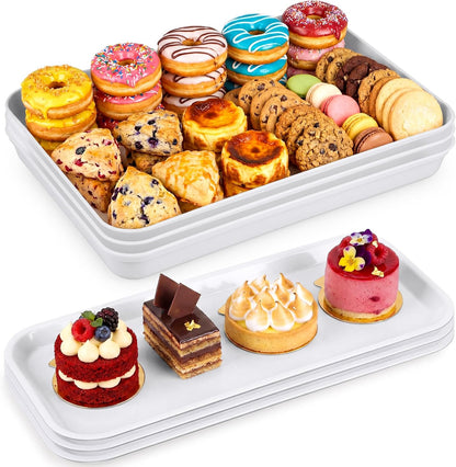 6 Pcs Large Serving Tray and Platters for Party, 15" White Plastic Food Display Trays for Cookies Desserts Appetizers, Reusable Rectangular Hosting Essentials for Buffet Catering