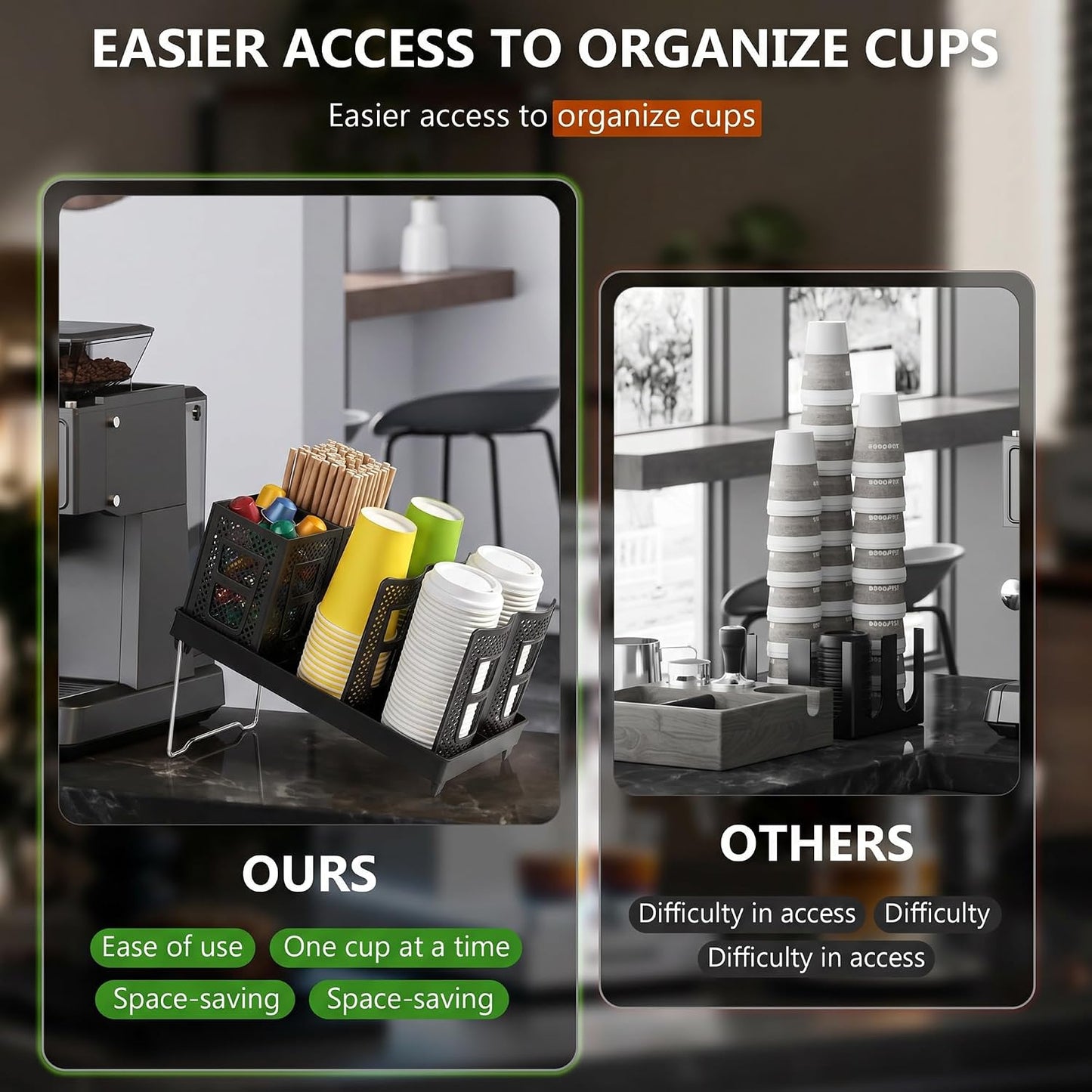 6-Slot Paper Cup and Lid Holder, Disposable Coffee Cup Dispenser, Upright Paper Cup Dispenser for Coffee Stations, Kitchens, Bars, Restaurants, Lounges (White)