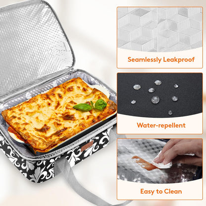 Lifewit Insulated Single Decker Casserole Carrier for Hot or Cold Food, Lasagna Lugger Holder Fits 9" x 13" Baking Dish, Thermal Lunch Tote Bag for Potluck Parties, Picnic and Cookouts, Black