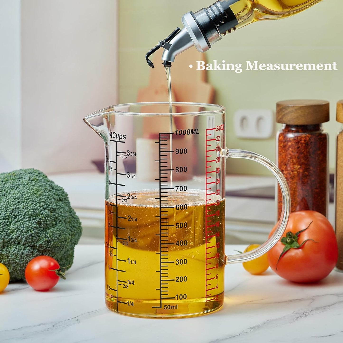 Ackers BORO3.3 Measure Glass -[Insulated handle | V-Shaped Spout]-Made of High Borosilicate Glass Measuring for Kitchen or Restaurant, Easy to Read, 60 ML (2 Oz) 丨(2 Pack)