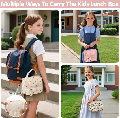 Vankor Corduroy Lunch Box Kids Insulated Lunch Bag Double Decker, Cute Leak-Proof Lunch Box for Boys Girls, Portable Cooler Lunch Bag Thermal Lunch Tote for School Picnic Travel, Light Blue