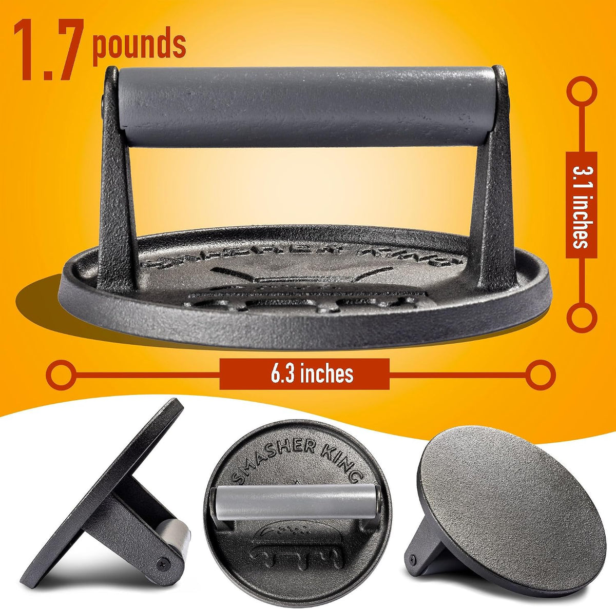 Premium Cast Iron Smash Burger Press incl. 25 Patty Paper