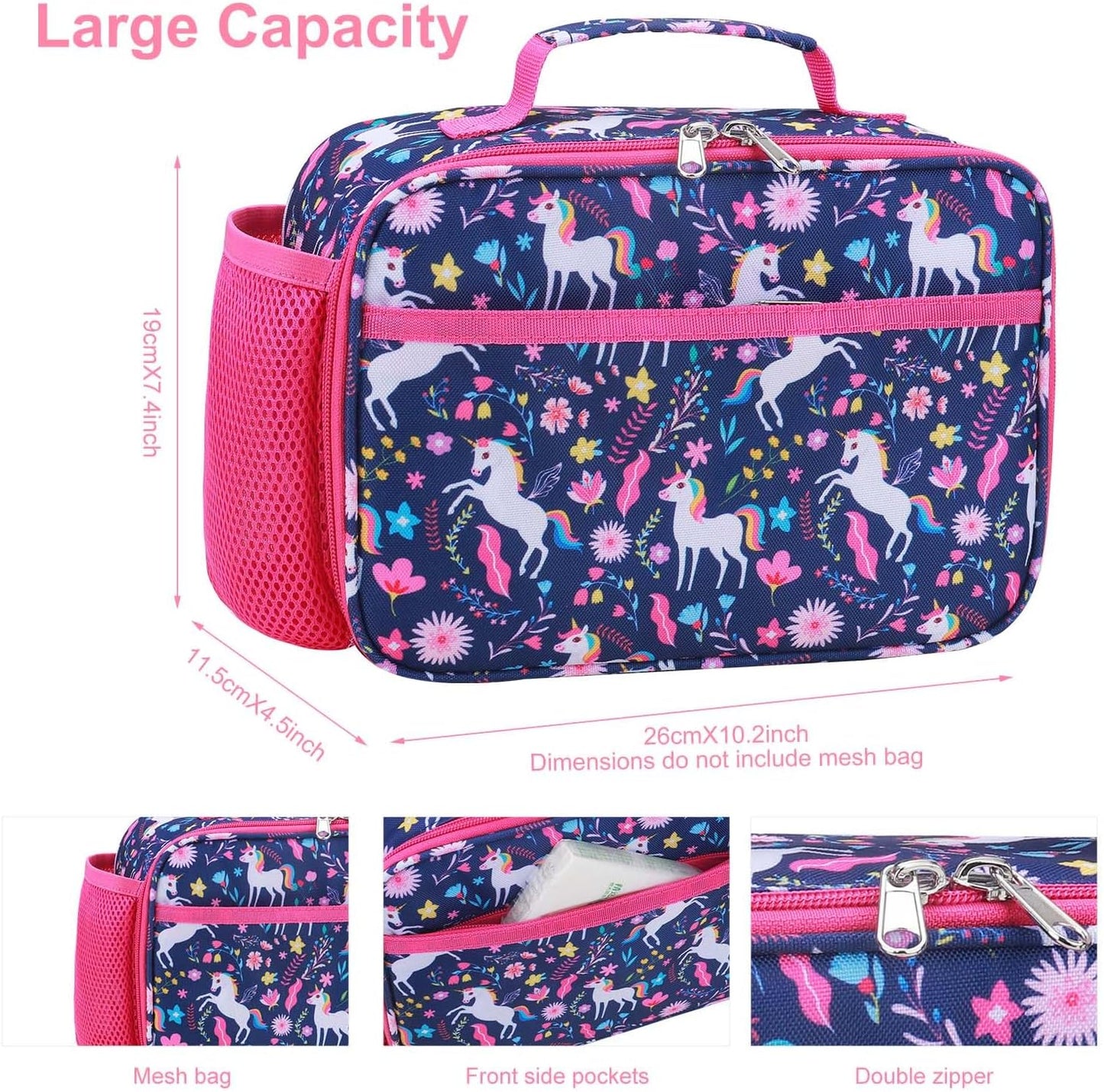 RHCPFOVR Kids Lunch Bag - Insulated Lunch Box for Boys Girls,Washable Lunch Bag and Reusable Toddler Leak-proof Lunchbox for School and Daycare - Colors B