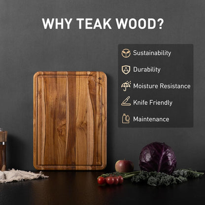 4 Pack Teak Wood Cutting Board Set for Kitchen Heavy Duty Non Toxic Non Slip Solid Thick Wood Haus Chopping Board Extra Large Big Small Meat Best Essential House Warming Hostess Host Gift