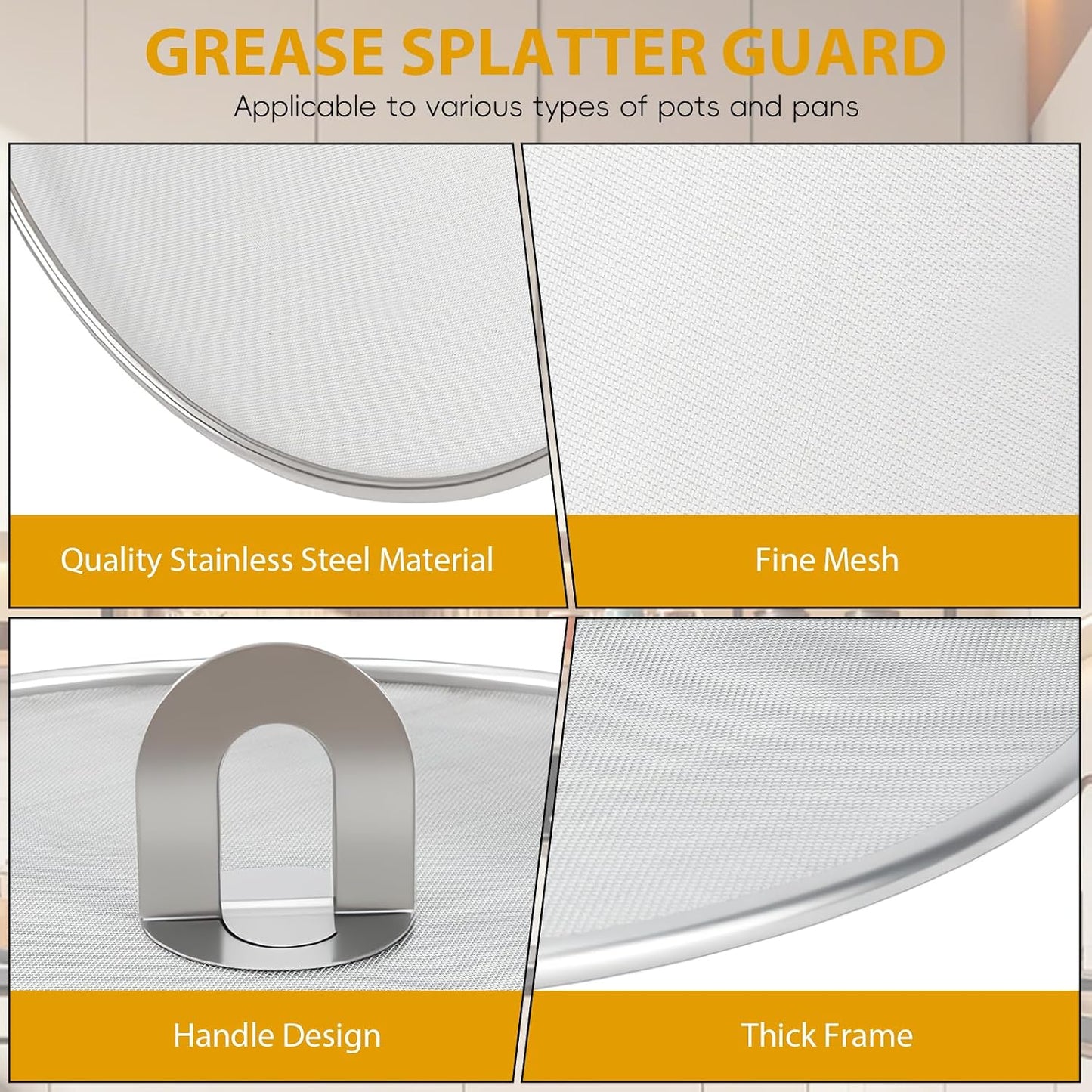 WRENYZK 3-Pack Grease Splatter Screen for Frying Pan with Spatula, Stainless Steel Splatter Guard with Fold Flat, No Burns Kitchen Oil Splatter Guard Set for Safe Cooking(10", 11.5", 13")