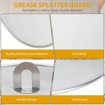 WRENYZK 3-Pack Grease Splatter Screen for Frying Pan with Spatula, Stainless Steel Splatter Guard with Fold Flat, No Burns Kitchen Oil Splatter Guard Set for Safe Cooking(10", 11.5", 13")