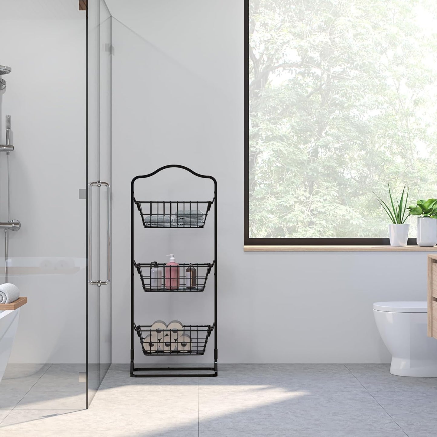 Simple Houseware 3-Tier Rigid Wire Market Fruit Basket Stand, Black