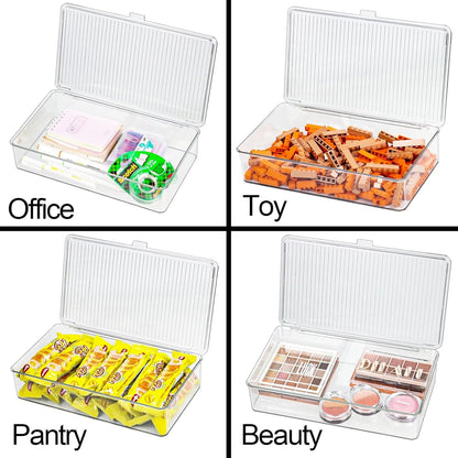 ZEXALOR Clear Plastic Storage Bin with Lid, Makeuo Holder, Fridge Organizer, Refrigerator Organizers and Storage, Small Container for Pantry, Office, Dresser, Bathroom, Kitchen, Snack