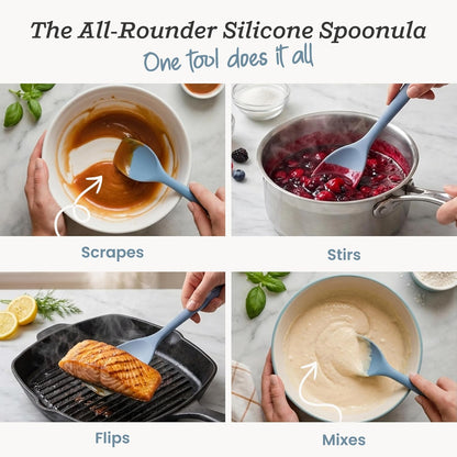 StarPack Silicone Spoonula The All-Rounder 11 Inch - LFGB Spoon Spatula, 600°F Heat Resistant, BPA-Free - One-Piece Seamless, Dishwasher Safe - for Nonstick Cookware, Sage Green