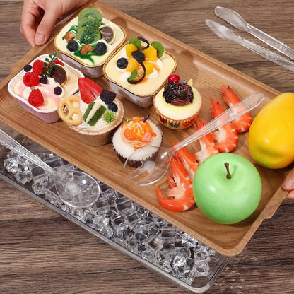 Baderke 16" x 9" Chilled Serving Tray for Parties with Compartments Ice Chilled Party Crudite Platter Charcuterie Serving Board Cold Dish Dip with Tableware for Seafood Vegetable(Silver Glitter)