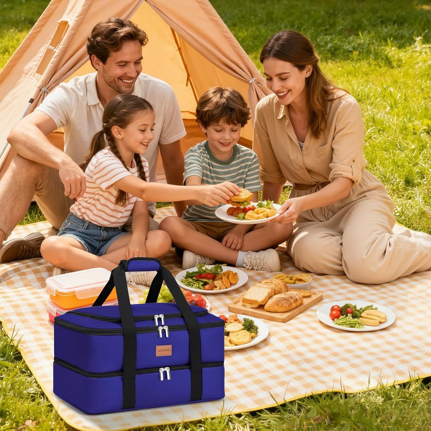 Insulated Casserole Carrier, Double Decker Food Carriers for Hot or Cold Food, Portable Leakproof Thermal Bag for Travel/Potluck Parties/Picnic/Cookouts (Red)