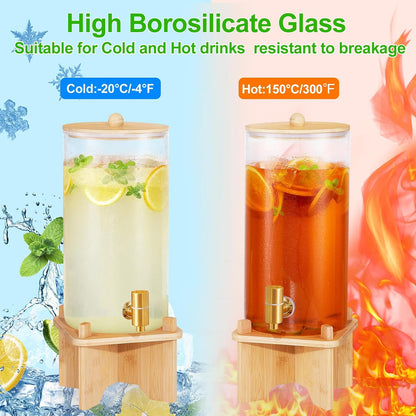 FavorFlavor Glass Drink Dispenser for Parties:2PCS 1.5 Gallon Large Beverage Dispenser with Stand,Water Lemonade Dispenser with Stainless Steel Spigot,Ideal for Dispensing Juice, Beverages, Sun Tea