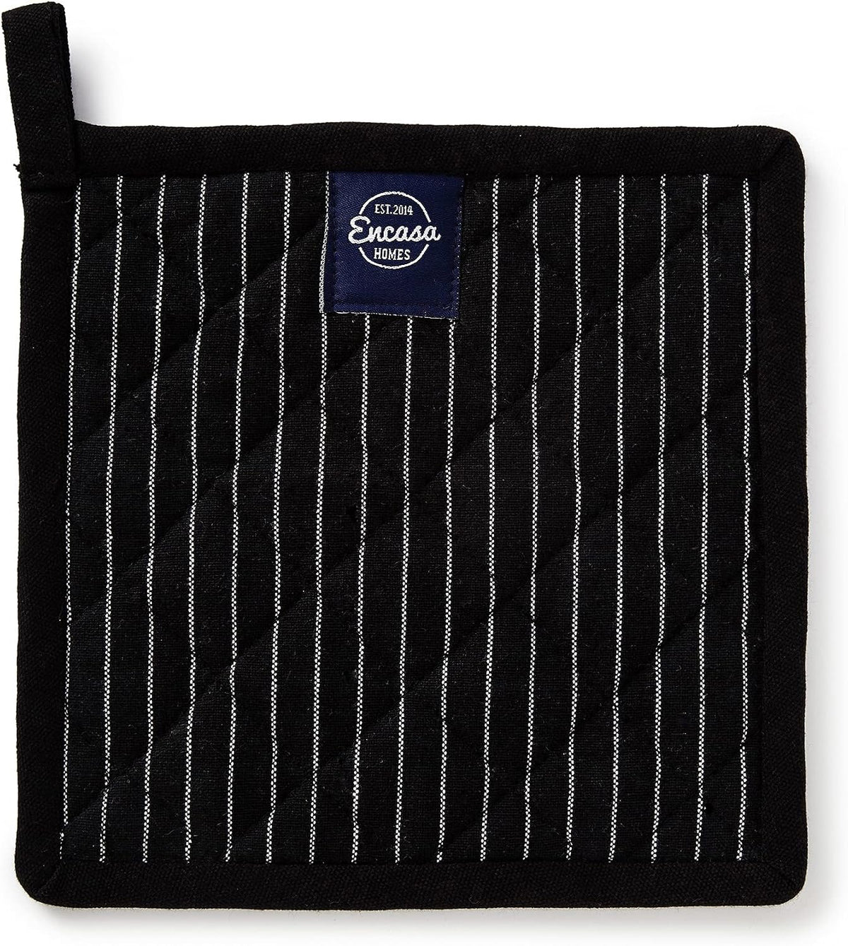 Encasa XO Pot Holders, Quilted Kitchen Hot Pads 8"x8" Black