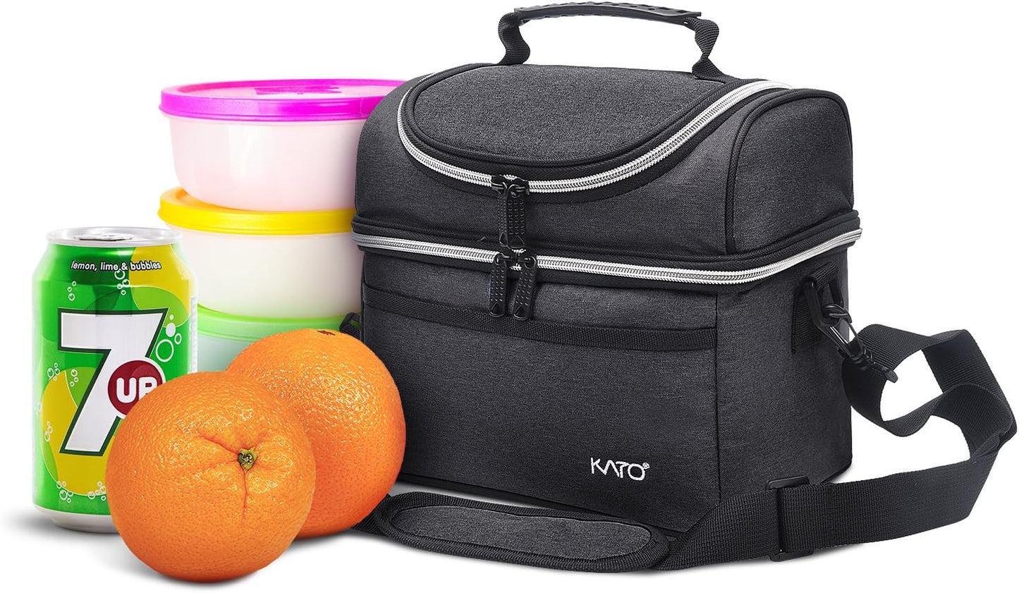 Tirrinia Reusable Lunch Box for Men Women, Insulated Lunch Bag Adult Work, Double Decker Leakproof Lunchbox for Office Picnic Beach—Dual Compartment Lunch Cooler Bag