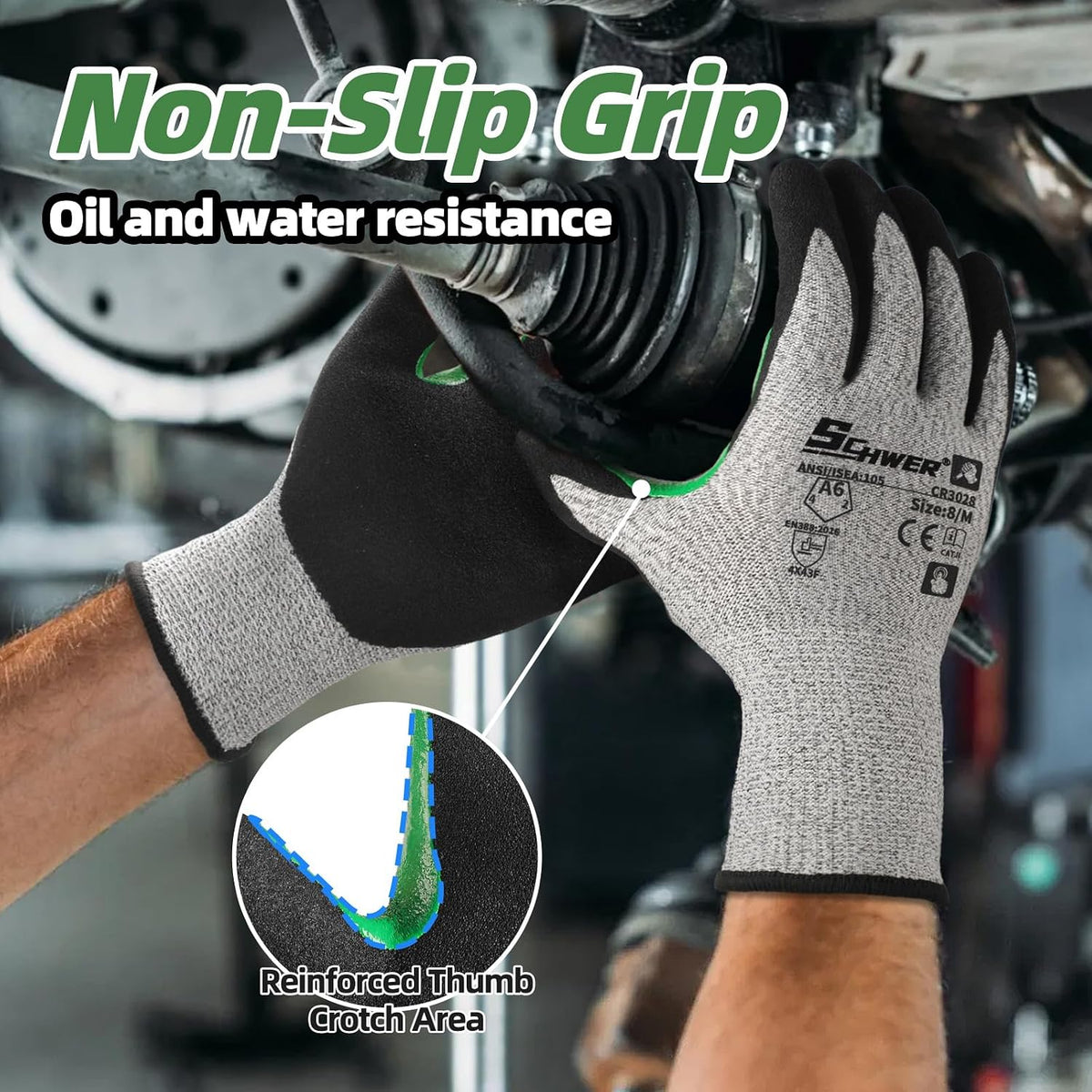 Schwer 12 Pairs A4/A5/A6 Cut Resistant Gloves, Non PFAS CR3088, L