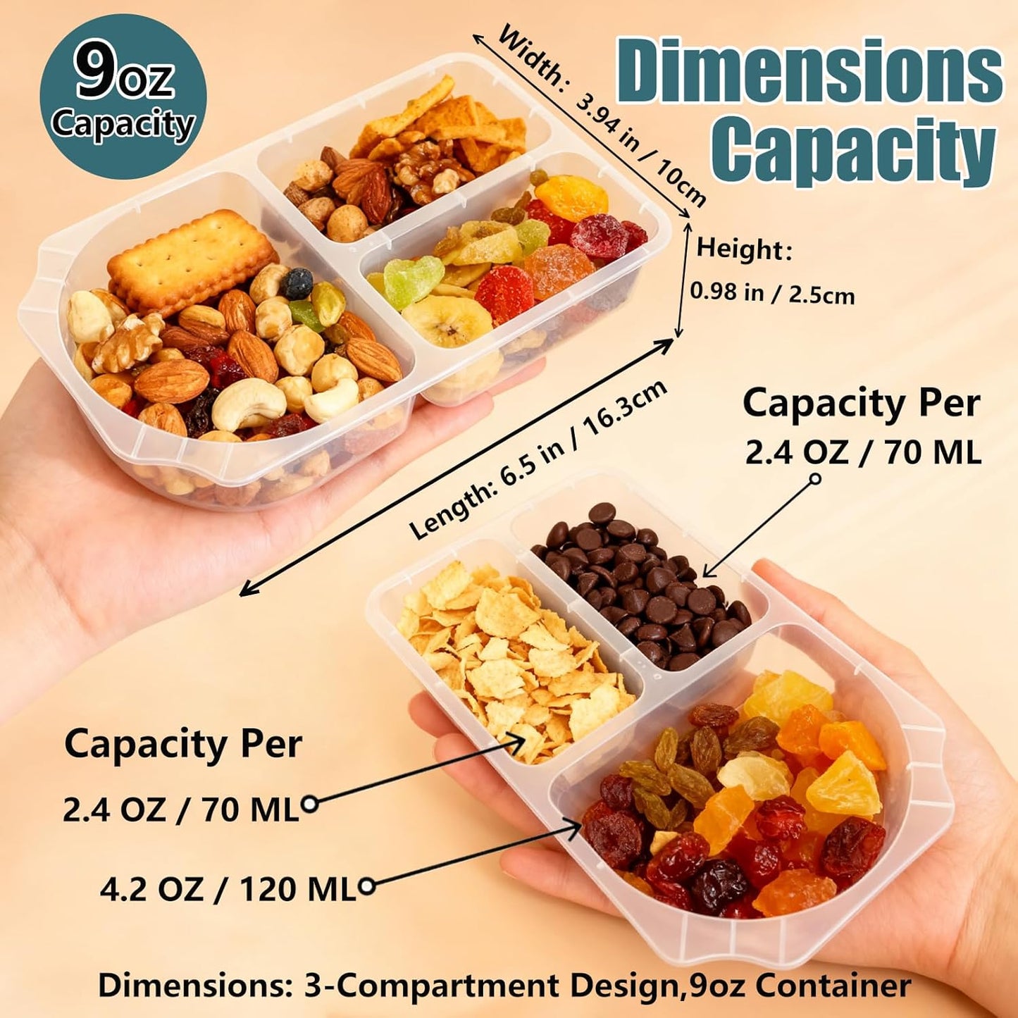 3 Compartment Snack Containers with Lids & 9oz Meal Prep Containers, Reusable Snack Pack Containers, BPA-Free Leakproof Small Food Storage, Perfect for Work, Travel & On-the-Go (10 Sets)