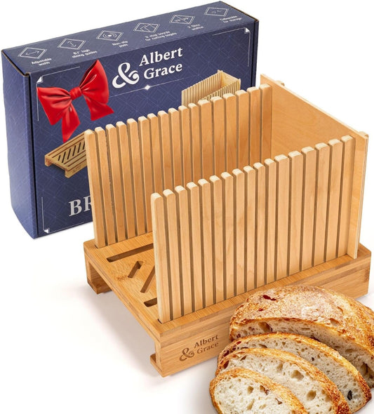 Albert & Grace Adjustable Bamboo Bread Slicer with Folding Guides
