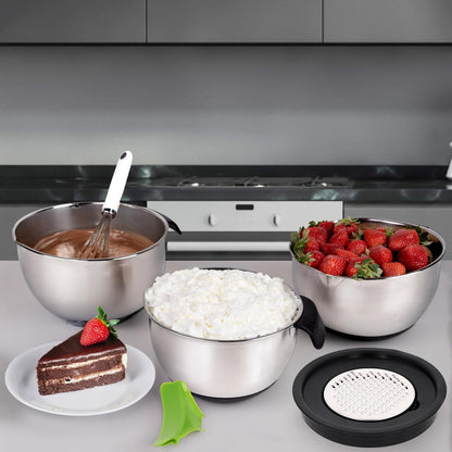 Homeware Stainless Steel Mixing Bowl With Lids Set Handles for Holidays: Gift Set For Kitchen With Pour Spout Non Slip Silicone Base On Bowls Strainer Graters For Kitchen