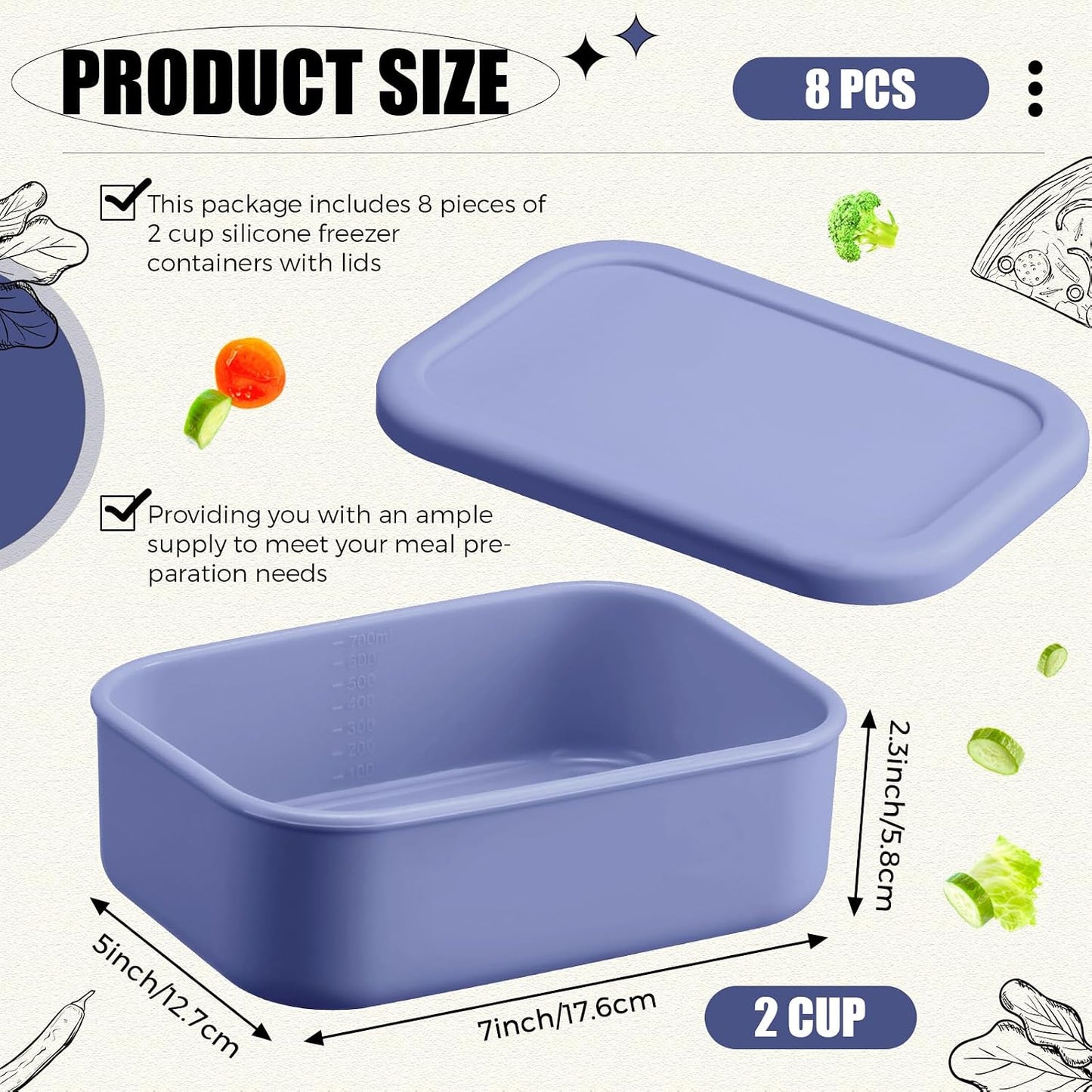 Nuogo 8 Pcs 2 Cup Silicone Freezer Trays with Lid Silicone Soup Freezer Molds Rectangle Soup Containers Reusable Food Preserving Tray Freezing Ice Trays for Soups Sauces Stews(Blue)