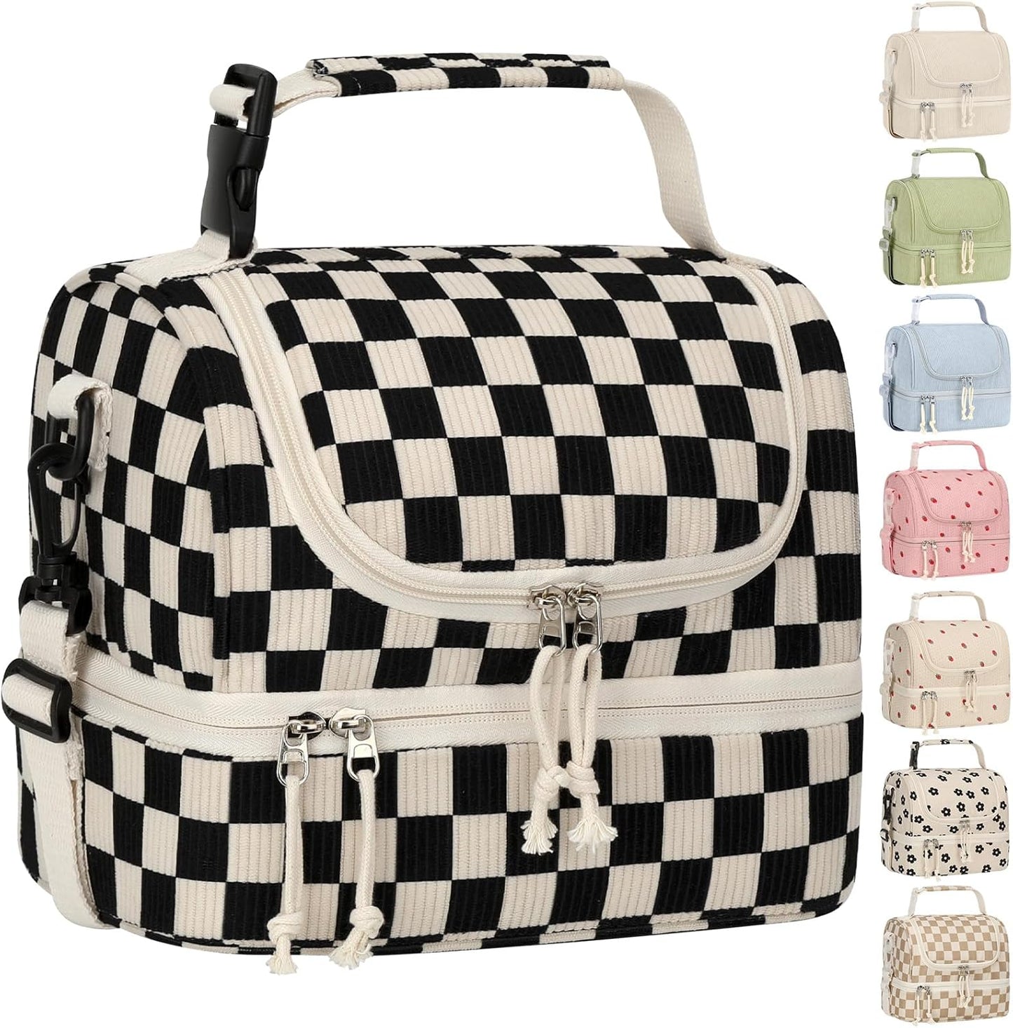 Vankor Corduroy Lunch Box Kids Insulated Lunch Bag Double Decker, Cute Leak-Proof Lunch Box for Boys Girls, Portable Cooler Lunch Bag Thermal Lunch Tote for School Picnic Travel, Light Blue