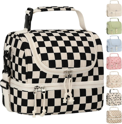 Vankor Corduroy Lunch Box Kids Insulated Lunch Bag Double Decker, Cute Leak-Proof Lunch Box for Boys Girls, Portable Cooler Lunch Bag Thermal Lunch Tote for School Picnic Travel, Light Blue