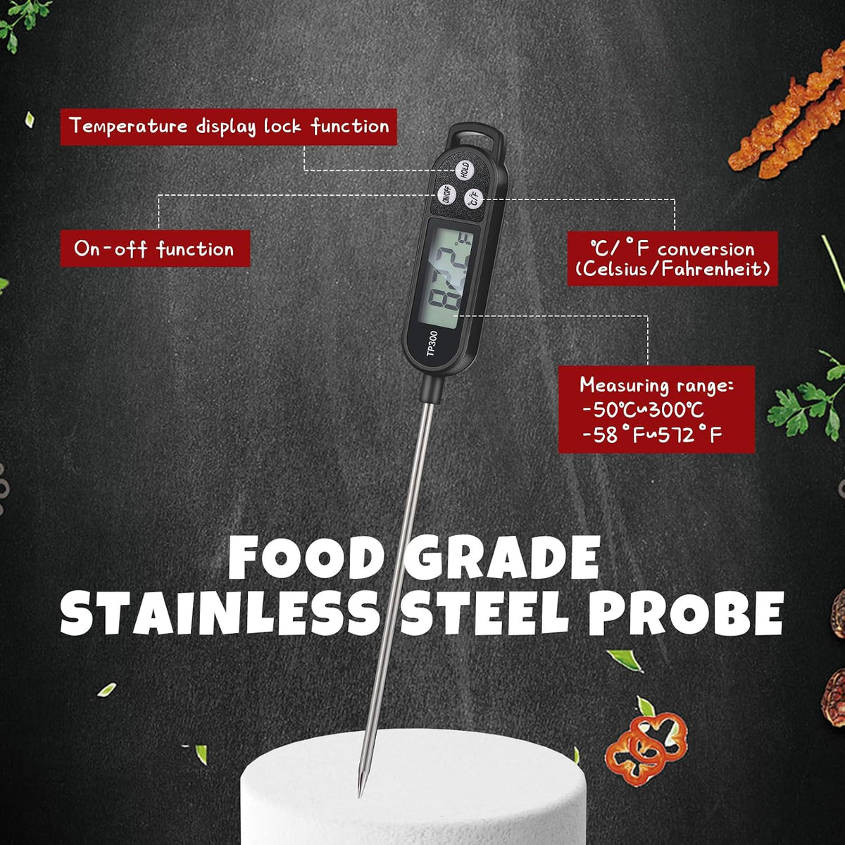 Copkim Food Thermometer Instant Read Probe BBQ,Red