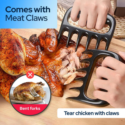 3 Layer Pro Chicken Shredder with Removable Tray, Meat Claws, Brush - 10'' Chicken Breast Shredder Tool Twist, Meat Grinder Machine, Meat Shredder, Anti-Slip - For Chicken Beef Pork Veg